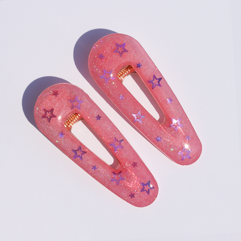 BRIGHT PINK STARRY BARRETTE SET