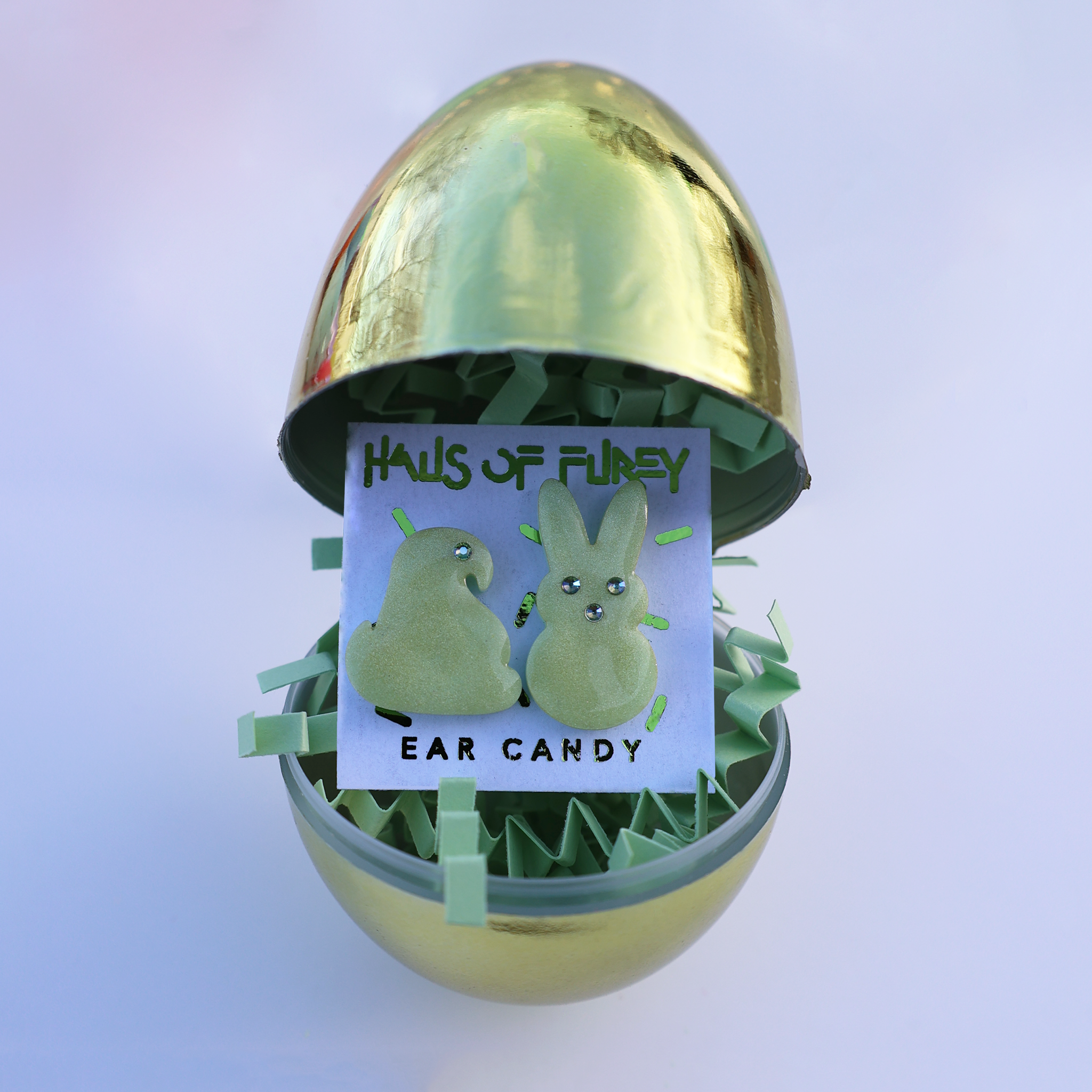 IRIDESCENT GREEN MARSHMALLOW ANIMAL EARRINGS