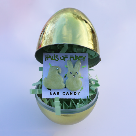 IRIDESCENT GREEN MARSHMALLOW ANIMAL EARRINGS