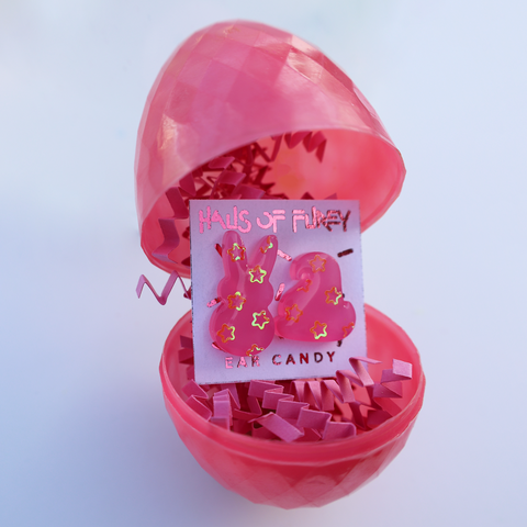 BRIGHT PINK FLOWER MARSHMALLOW ANIMAL EARRINGS