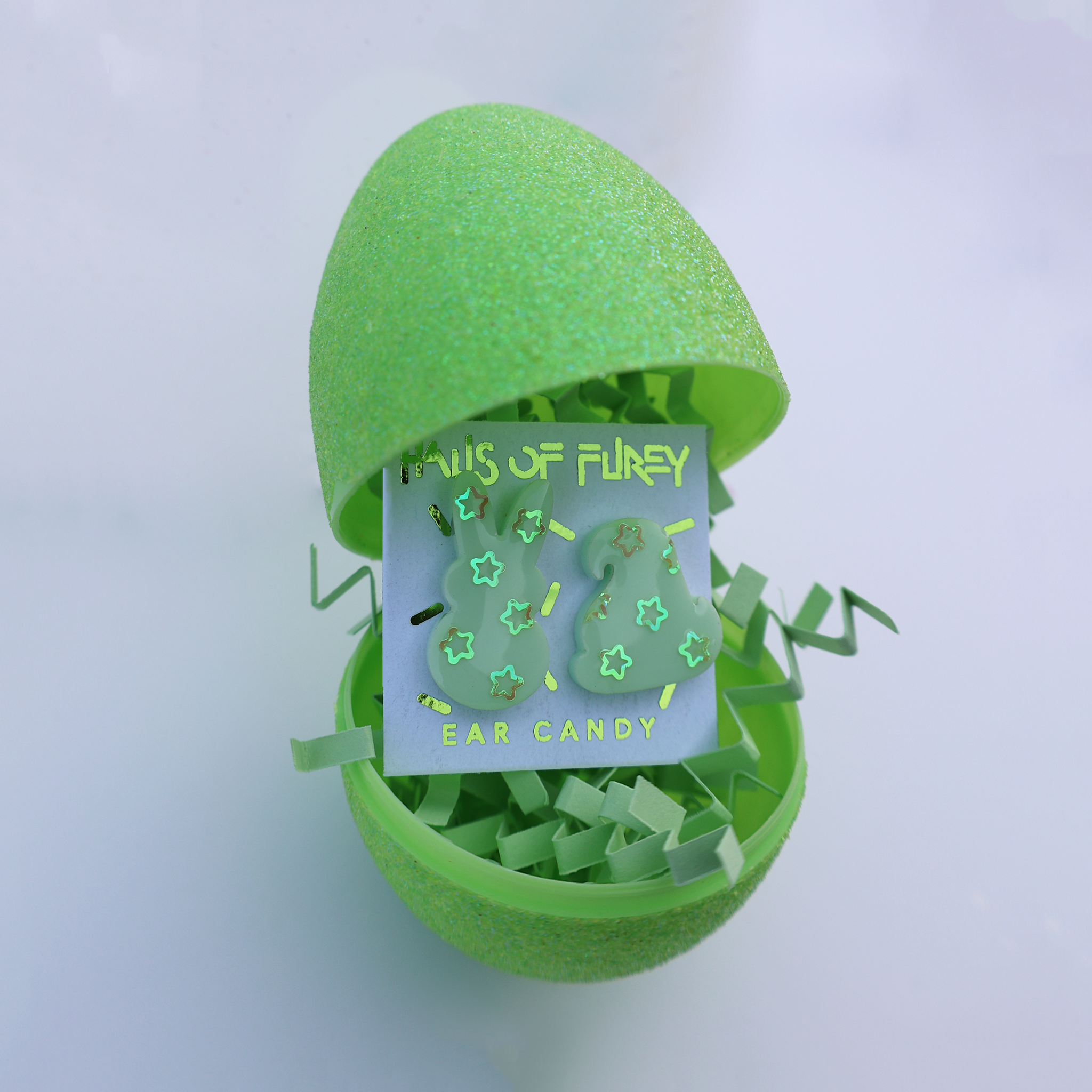 GREEN FLOWER MARSHMALLOW ANIMAL EARRINGS