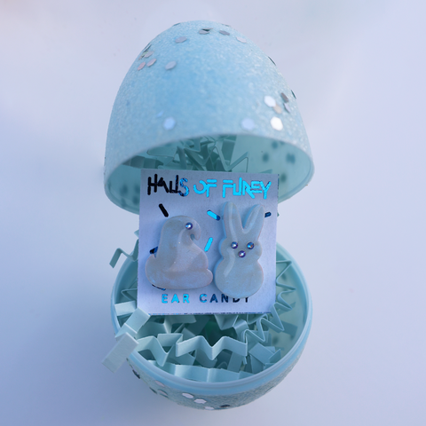 IRIDESCENT BLUE MARSHMALLOW ANIMAL EARRINGS