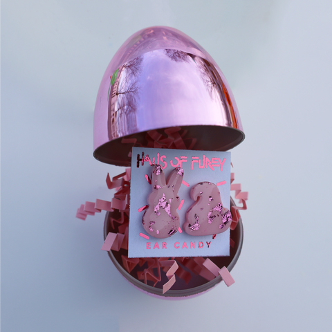 PINK METALLIC SPECKLED MARSHMALLOW ANIMAL EARRINGS