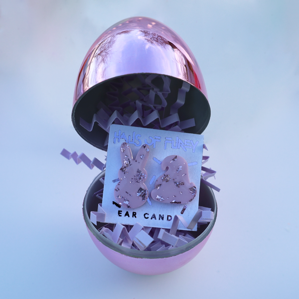 PURPLE METALLIC SPECKLED MARSHMALLOW ANIMAL EARRINGS