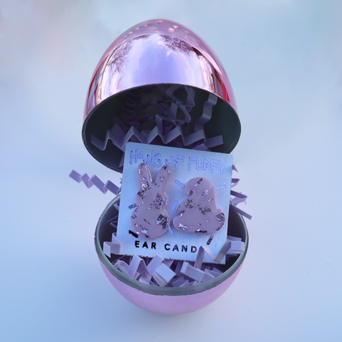 PURPLE METALLIC SPECKLED MARSHMALLOW ANIMAL EARRINGS
