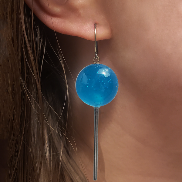 BLUE RASPBERRY JAWBREAKER LOLLIPOP EARRINGS