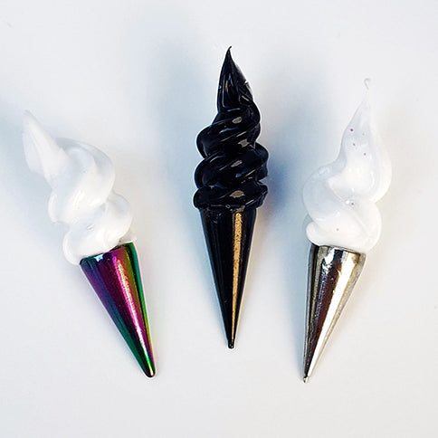 VANILLA RAINBOW SPRINKLE CHROME CONE EARRINGS