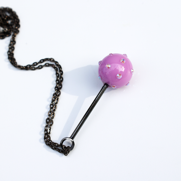 PURPLE RHINESTONE LOLLIPOP NECKLACE