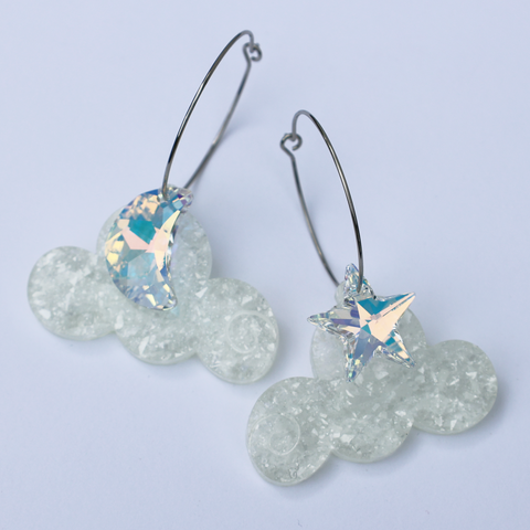 WHITE COSMIC CLOUD EARRINGS
