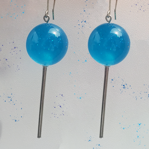 BLUE RASPBERRY JAWBREAKER LOLLIPOP EARRINGS