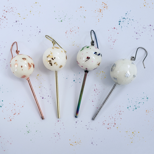 GOLD METALLIC JAWBREAKER LOLLIPOP EARRINGS