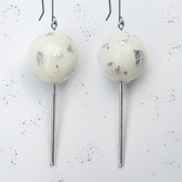 SILVER METALLIC JAWBREAKER LOLLIPOP EARRINGS